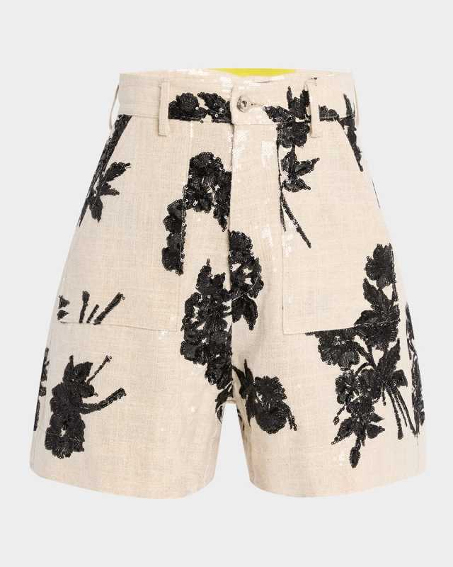 Sequined Linen Shorts